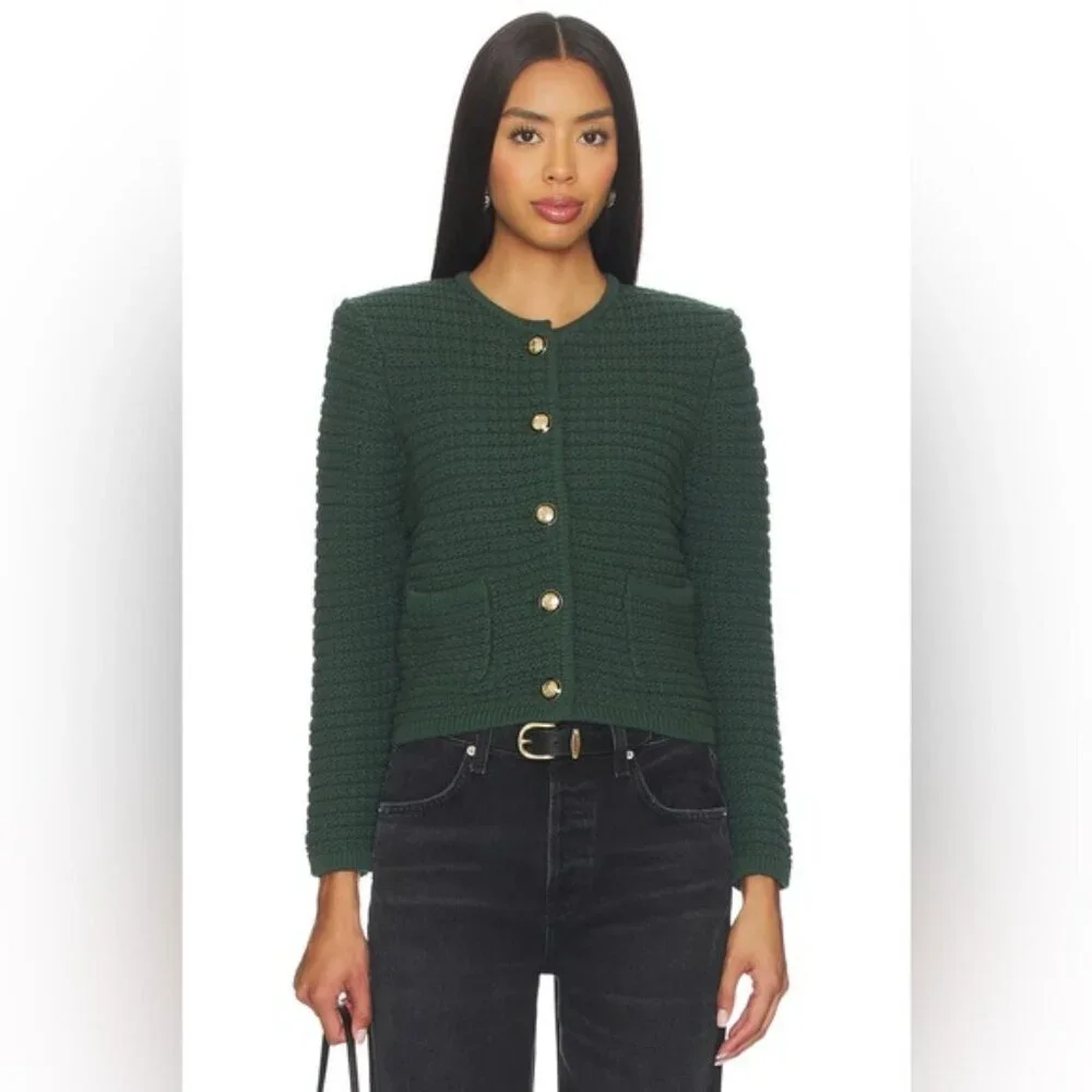 NEW Ba&sh Bash Gaspard Tweed Cardigan Jacket Vertbouteille Dark Green | sz 1 / S
